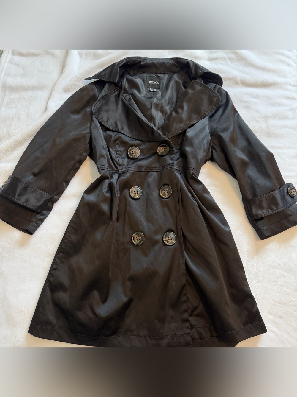 XOXO Dark Brown Double-Breasted Trench Coat